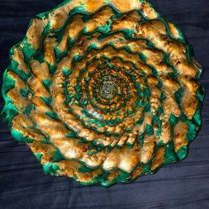 Handcrafted Green and Gold Decorative Plate